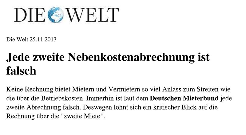 Mieterbund - Nebenkostenabrechnung